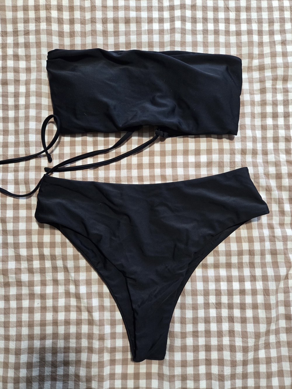 ✨ Black Bandeau High-Cut Two-Piece Bikini With Tie Back - New No Tags